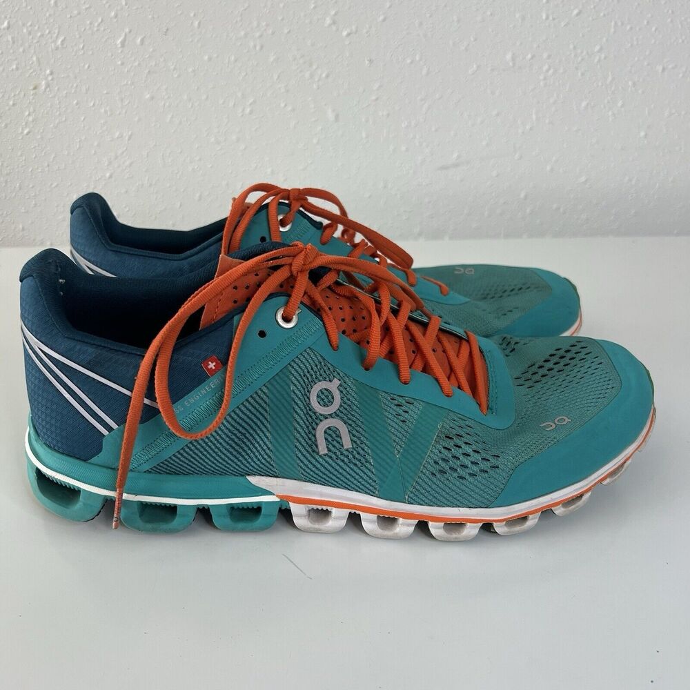 On Running Teal and Orange Athletic Shoes